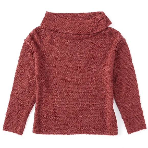 Chelsea & Violet Girls Drop Shoulder Turtleneck Sweater, Berry Color - Picture 2 of 5
